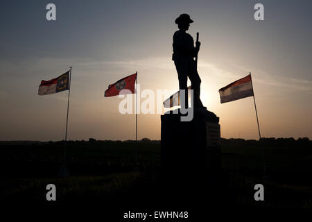 June 26, 2015 - Trimble, Tennessee, U.S - Flags of the eleven states of the Confederacy surround a Confederate soldier statue at the Parks Cemetery Ridge Confederate Memorial Plaza in Trimble, Tennessee. (Credit Image: © Raffe Lazarian/ZUMA Wire/ZUMAPRESS.com) Stock Photo