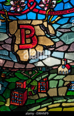 A stained glass window in one of the underground stations in the Bronx. The neighborhood of the Bronx is located north of the is Stock Photo