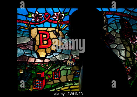 A stained glass window in one of the underground stations in the Bronx. The neighborhood of the Bronx is located north of the is Stock Photo