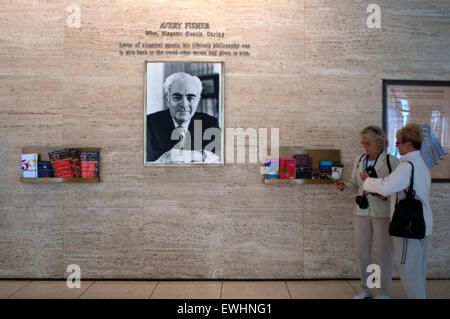 Avery Fisher portrait in the Hall. Interior design of the Avery Fisher Hall at Lincoln Center Manhattan New York. Opera, NYC, US Stock Photo