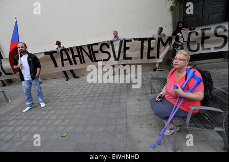 Brno, Czech Republic. 26th June, 2015. Protest against refugee quotas by far-right Workers' Youth at the Moravske namesti square, Brno, Czech Republic, June 26, 2015. (CTK Photo/Vaclav Salek/Alamy Live News) Stock Photo