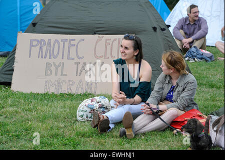 Brno, Czech Republic. 26th June, 2015. Meeting in support of refugees and against xenophobia at the Moravske namesti square, Brno, Czech Republic, June 26, 2015. (CTK Photo/Vaclav Salek/Alamy Live News) Stock Photo