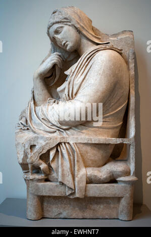 Marble stele (grave marker) of a woman. Greek, Attic, mid-4th century B.C. Found at Acharnae, Menidi, in Attica before 1827. Cha Stock Photo