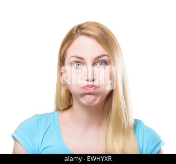 PoBlonde woman making pout Stock Photo