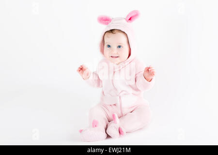 Cute funny baby dressed as an Easter bunny Stock Photo