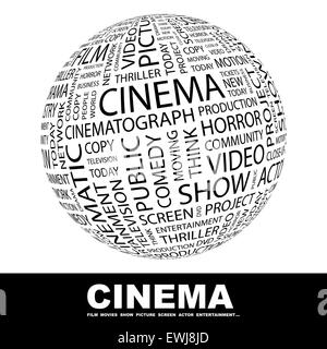 CINEMA. Concept illustration. Graphic tag collection. Wordcloud collage. Stock Vector