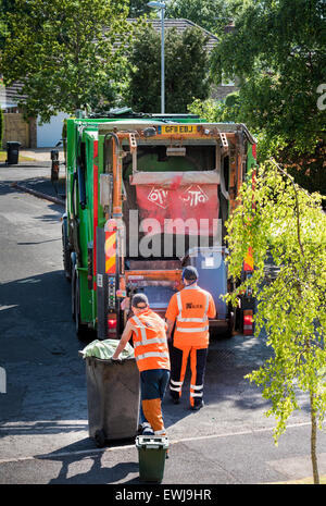 Corby, Northants, UK. 27th June, 2015. Refuse collections take place in Corby from bins that should have been emptied on wednesday 25 June. The bin collectors went on strike that day. Credit:  miscellany/Alamy Live News Stock Photo