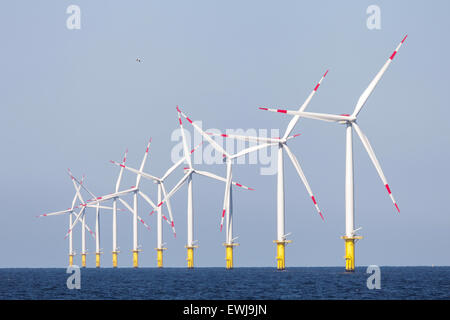 Wind turbines on the Riffgat offshore wind farm in Germany Stock Photo