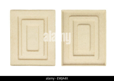 Recycled Paper Pulp Protective Packaging on White Background Stock Photo