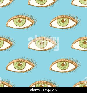 Sketch eye in vintage style, vector seamless pattern Stock Vector