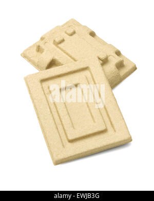Recycled Paper Pulp Protective Packaging Box on White Background Stock Photo