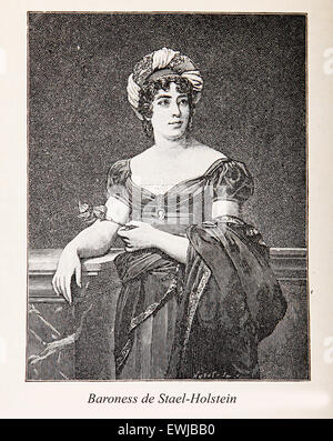 Portrait/engraving of Baroness Anne Louise Germaine de Stael-Holstein: Napoleonic era French noblewoman, author, and intellectual who was one of Napoleon's main opponents Stock Photo