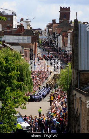 Guildford, Surrey, UK. 27th June, 2015.   Armed Forces Day parade in Guildford High Street. Guildford High Street is closed off to allow local people and the wider communuty to watch the parade and thank everyone in the Armed Forces Credit:  Bruce McGowan/Alamy Live News Stock Photo