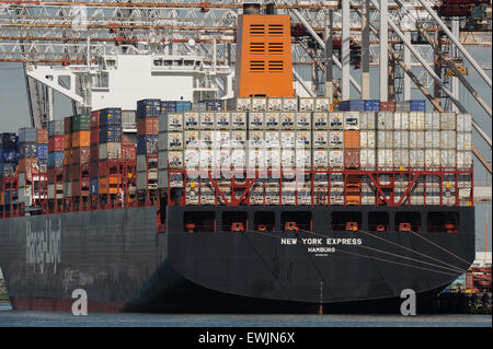 Container ship New York express docked at Southampton Stock Photo