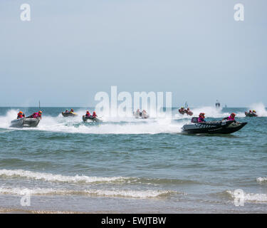 Portsmouth, England, june 27th 2015. Inflatable  Catamarans race for position the Thundercat racing series in Southsea, Portsmouth. The ThunderCat series consists of 22 teams, racing powered inflatable catamarans in a variety of locations around the UK and Europe. Credit:  simon evans/Alamy Live News Stock Photo