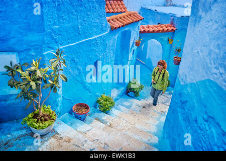 Blue painted walls in old Medina of Chefchaouen, Morocco, Africa Stock Photo
