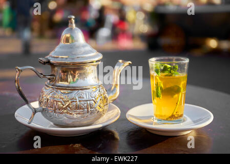 Moroccan tea served in Djemaa el-Fna Square, Marrakesh, Morocco, Africa Stock Photo