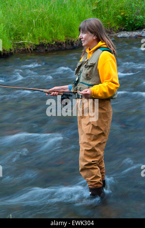 Fly fishing, North Fork Malheur Wild and Scenic River, Malheur National Forest, Oregon Stock Photo