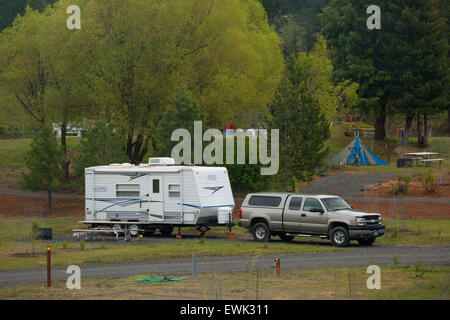 Trailer in Campground, Bates State Park, Oregon Stock Photo - Alamy