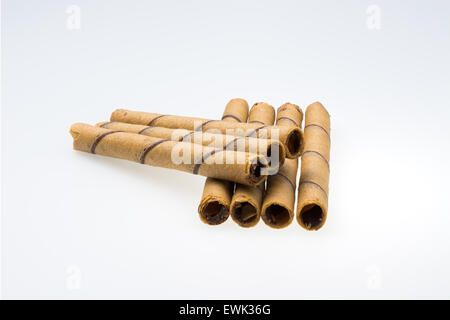 Waffle rolls flavored coffee. isolated on white background Stock Photo