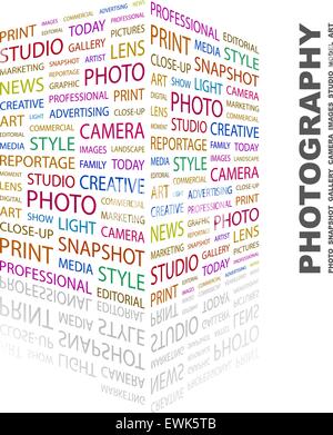 PHOTOGRAPHY. Concept illustration. Graphic tag collection. Wordcloud collage. Stock Vector