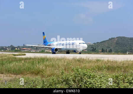 Thomas Cook Airlines Airbus A321 taxis for takeoff at Skiathos Airport Greece Stock Photo