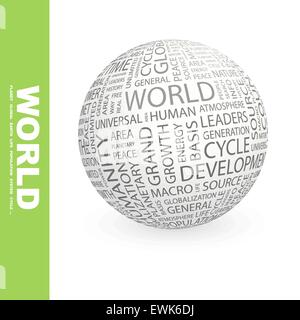WORLD. Word cloud illustration. Tag cloud concept collage. Stock Vector