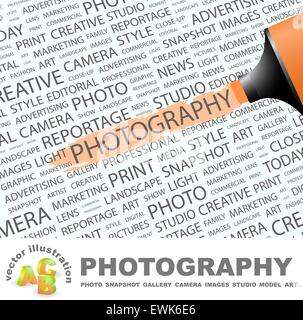 PHOTOGRAPHY. Word cloud concept illustration. Wordcloud collage. Stock Vector