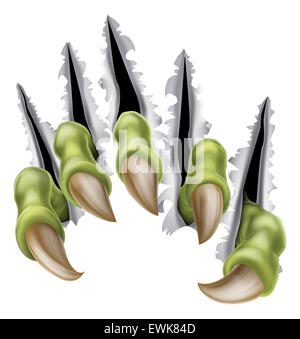 An illustration of a monster claw hand breaking, tearing or ripping through a wall or metal Stock Photo