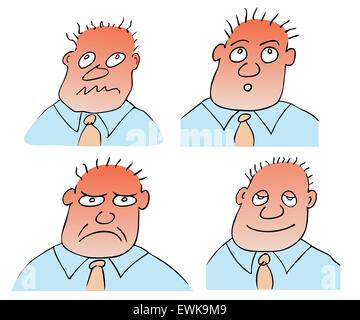 Vector illustration of the man with different facial expressions Stock Vector