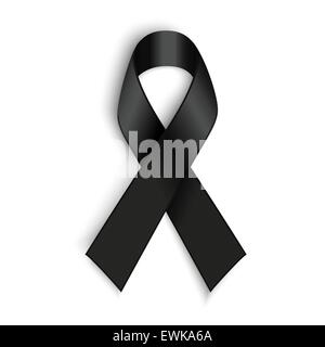 Black awareness ribbon on white background. Mourning and melanoma symbol. Stock Vector