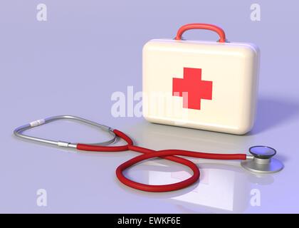 First aid kit with stethoscope Stock Photo