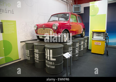 A vintage red mini car on display at Coventry Transport Museum Stock Photo