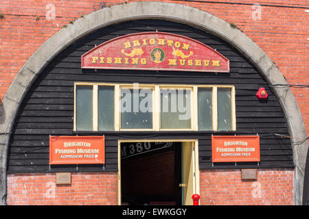 Old painted sign at the entrance to the seafront Brighton Fishing Museum, Brighton, East Sussex, UK Stock Photo