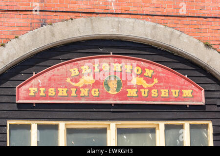 Old painted sign at the entrance to the seafront Brighton Fishing Museum, Brighton, East Sussex, UK Stock Photo