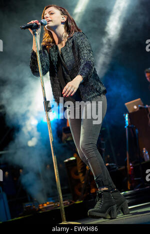 Grugliasco, Italy. 27th July, 2015.  Annalisa singing during a live concert in Grugliasco Credit:  Edoardo Nicolino/Alamy Live News Stock Photo