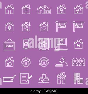 Real estate line icons on violet background, stock vector Stock Vector