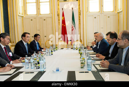 Vienna, Austria. 28th June, 2015. Chinese Vice Foreign Minister Li Baodong (2nd L) meets with Iranian Foreign Minister Mohammad Javad Zarif (3rd R) in Vienna, Austria, June 28, 2015. © Qian Yi/Xinhua/Alamy Live News Stock Photo