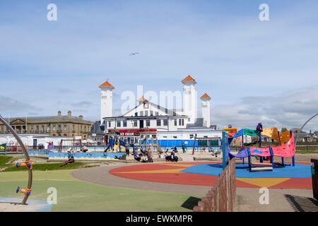 The Pavilion (1911) by local architect James Kennedy Hunter now Pirate Pete's adventure playground on seafront. Ayr Scotland UK Stock Photo
