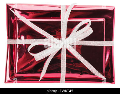 red gift boxes isolated on the white background. Stock Photo