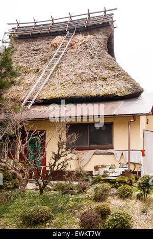 Japan, Kyoto, Ohara. A Minka Japanese farmer house with it's thatched ...