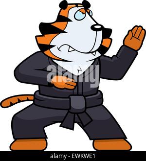 A cartoon tiger doing karate in a gi. Stock Vector