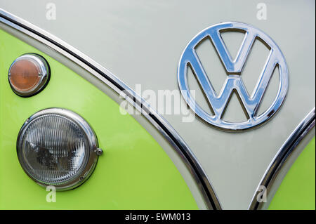 Lime green front of a Classic Volkswagen camper van at Volksfest Bristol. Stock Photo