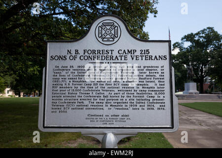 Memphis, Tennessee, USA. 28th June, 2015. Signage at the entrance of the statue of Nathan Bedford Forrest, located at Health Sciences Park in Memphis. Memphis Mayor A.C. Wharton has proposed removing the statue and gravesite amid continued public outcry. © Raffe Lazarian/ZUMA Wire/ZUMAPRESS.com/Alamy Live News Stock Photo