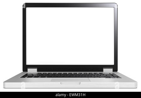 Laptop of brushed steel and black. No branded. Blank screen for copy space. Stock Photo