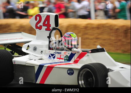 A historic Hesketh F1 car at the Goodwood Festival of Speed. Racing drivers, celebrities and thousands of members of the public attended the Goodwood Festival of Speed to see modern and old racing cars and bikes in action. Stock Photo