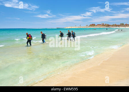 Divers in  Abu Dabbab Bay, Marsa Alam, Red Sea, Egypt Stock Photo