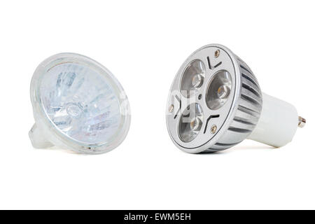 Led light bulb and halogen lamp  isolated on white background with clipping path Stock Photo