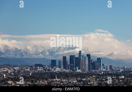 A view of downtown Los Angeles from the Baldwin Hills overlook. Stock Photo