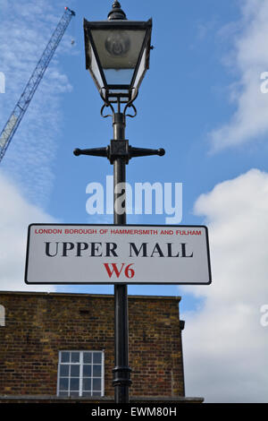 Street lamp and street sign in Upper Mall, Chiswick, London, UK Stock Photo